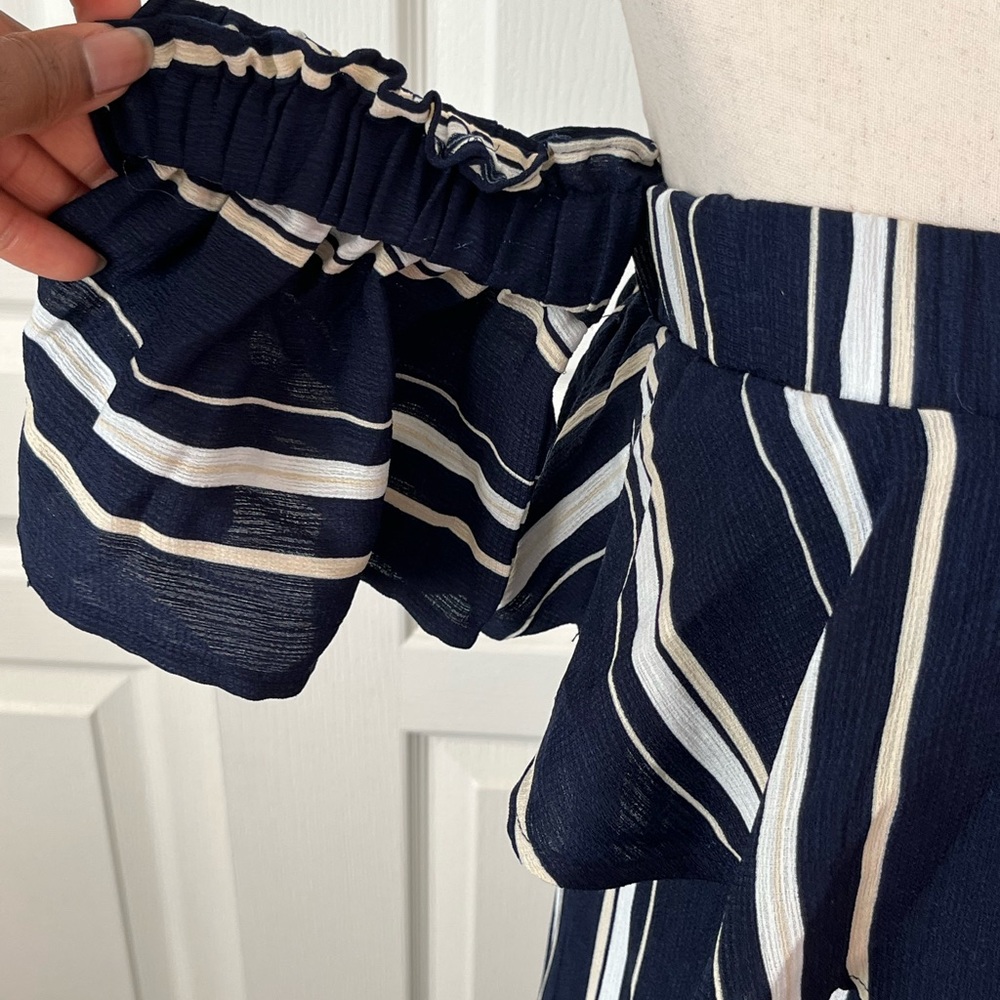💙NWT Lucca Couture Navy Blue Striped Maxi Dress - Picture 5 of 14